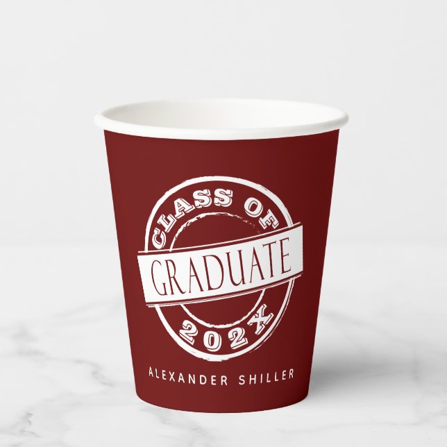 Custom Modern Burgundy Graduate Pappbecher (Vorderseite)