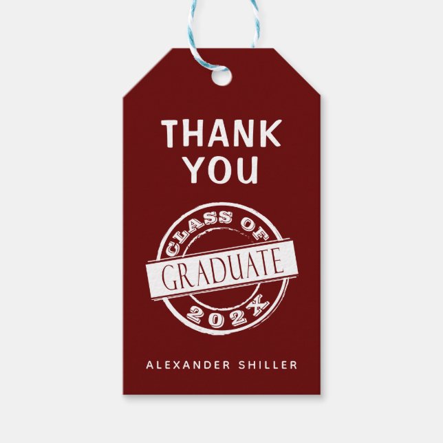 Custom Modern Burgundy Graduate Vielen Dank Geschenkanhänger (Vorderseite)