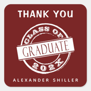 Custom Modern Burgundy Graduate Vielen Dank Quadratischer Aufkleber