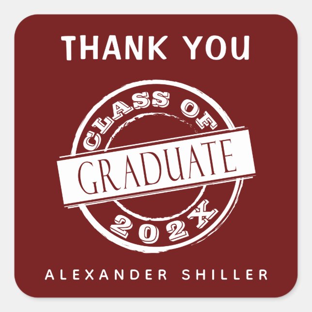 Custom Modern Burgundy Graduate Vielen Dank Quadratischer Aufkleber (Vorderseite)