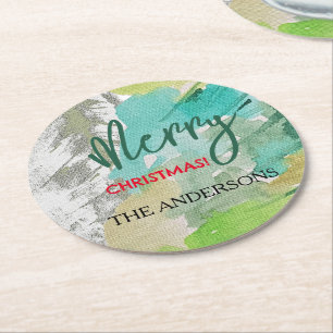 Custom Modern Christmas Tree Wasserfarben Kunst Runder Pappuntersetzer