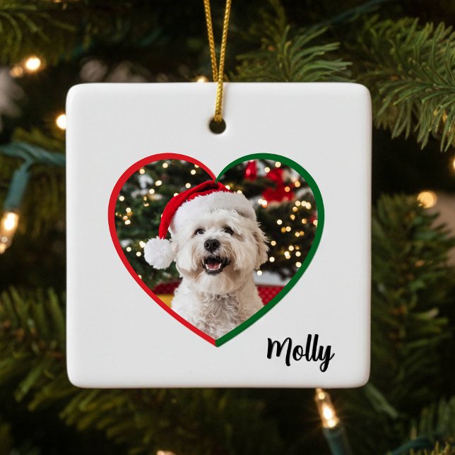 Custom Modern Dog Photo Christmas Keramikornament (Von Creator hochgeladen)