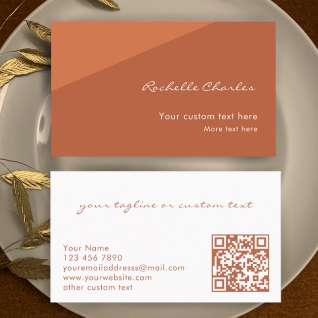 Custom Modern Elegant Copper QR Code Professional Visitenkarte (Personalize this stylish copper business card template. Elegant modern custom script.
)