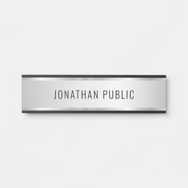 Custom Modern Elegant Template Luxe Faux Silver Türschild (Vorderseite )