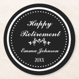 Custom Modern Elegante Black&White Happy Rentireme Runder Pappuntersetzer