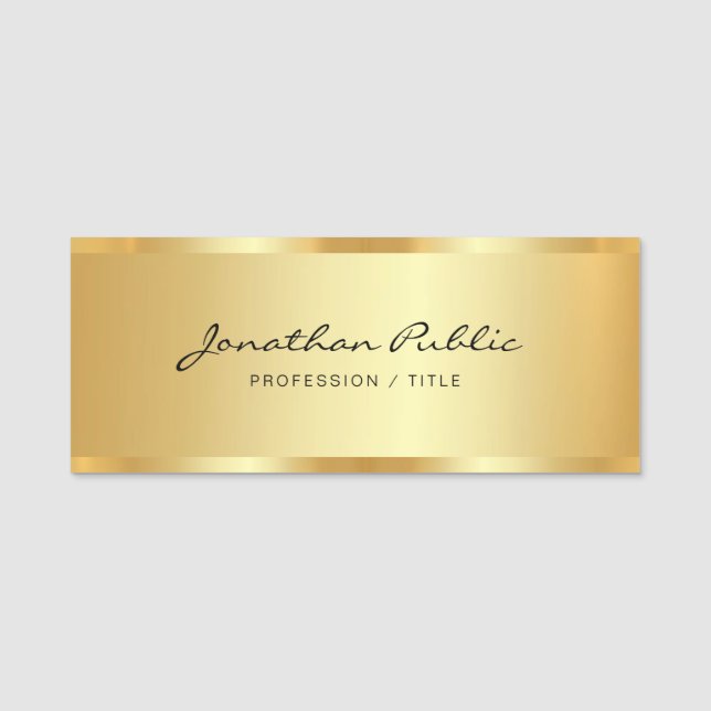 Custom Modern Elegante Calligraphy Script Gold Namensschild (Vorderseite)