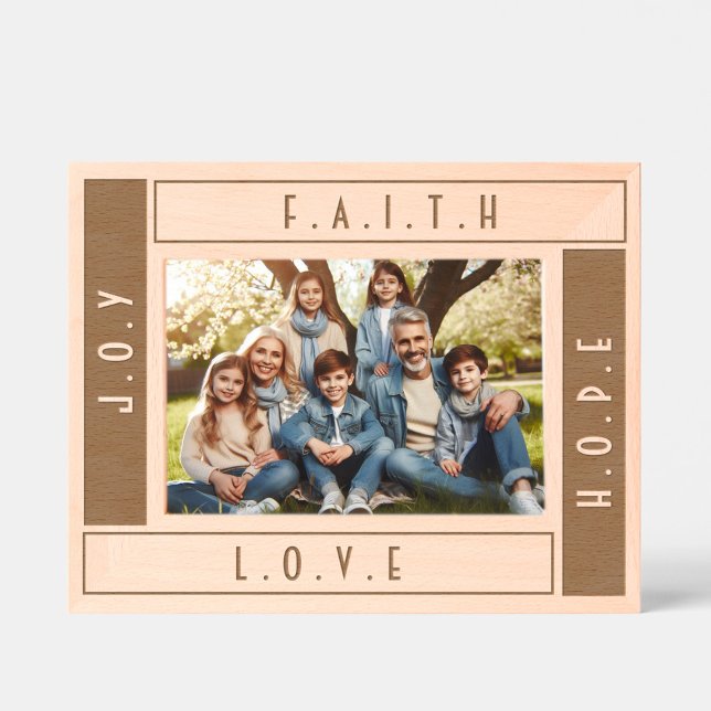 Custom Modern Faith Liebe Hope and Joypography Geätzte Rahmen (Family Faith Hope Love and Joy Photo Frame)
