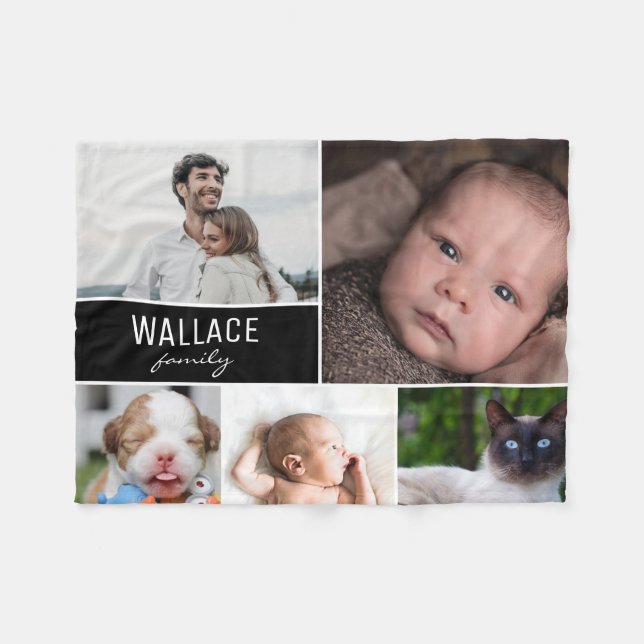 Custom Modern Family Foto Collage mit Nachname Fleecedecke (Vorderseite (Horizontal))