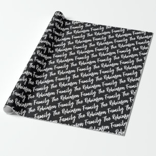 Custom Modern Family Name Jet Black Geschenkpapier