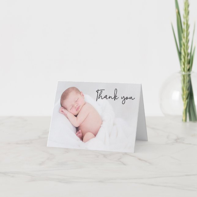 Custom Modern Foto Baby Dusche Vielen Dank Dankeskarte (Vorderseite)