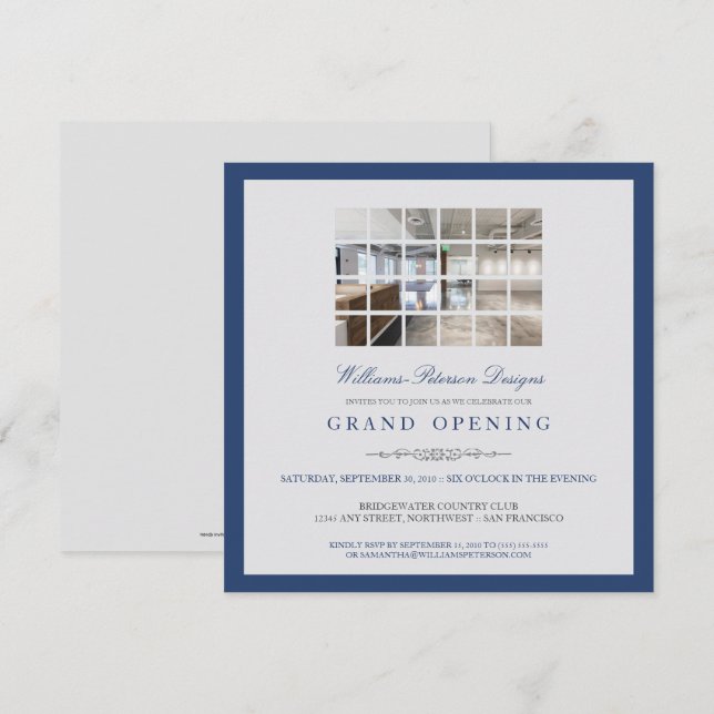 Custom Modern Foto Grand Opening Einladung:blau Einladung (Vorne/Hinten)