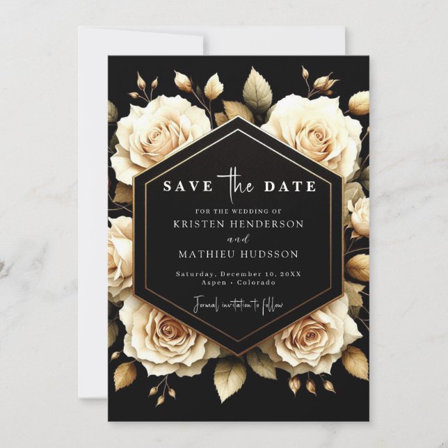 Custom Modern Gold and Black Wedding Save The Date (Vorderseite)
