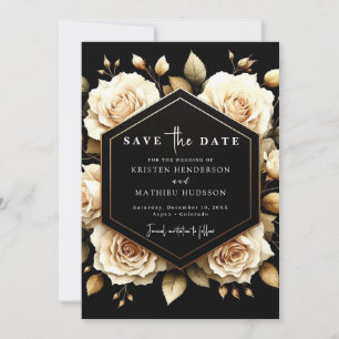 Custom Modern Gold and Black Wedding Save The Date
