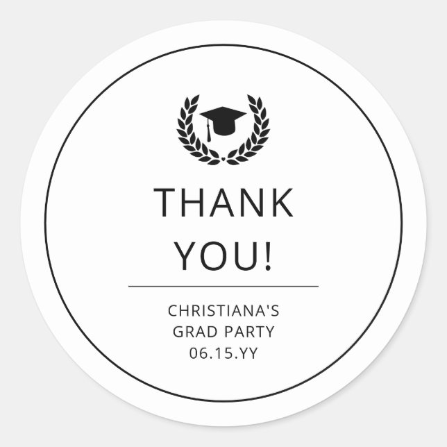 Custom Modern Graduation Party Vielen Dank Runder Aufkleber (Vorderseite)