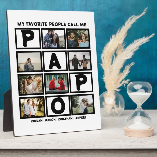 Custom Modern Grandpa Papo 8 Photo Collage Fotoplatte (Seite)