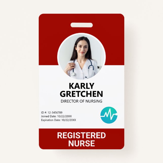 Custom Modern Hospital Employee Foto ID Card Red Ausweis (Vorderseite)