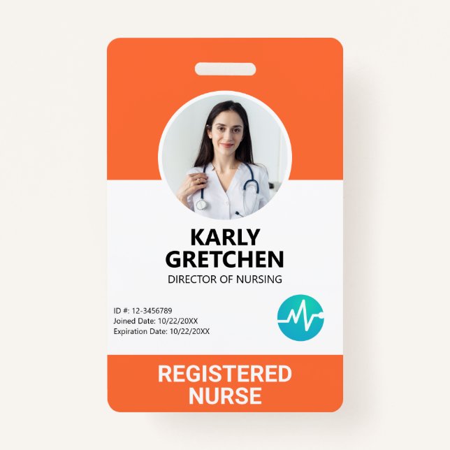 Custom Modern Hospital Employee Foto ID Orange Ausweis (Vorderseite)