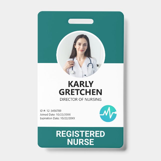 Custom Modern Hospital Mitarbeiter Foto ID Green Ausweis (Vorderseite)