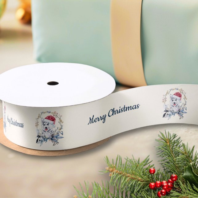 Custom Modern Husky Dog Weihnachten Satinband (Von Creator hochgeladen)