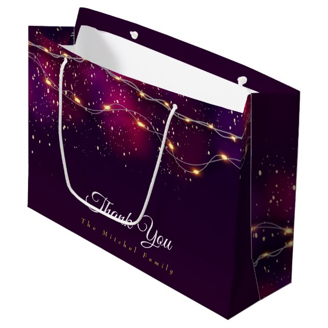 Custom modern Lila Gold Danke Weihnachtsgeschenk Große Geschenktüte (Vorderseite Schrägansicht)