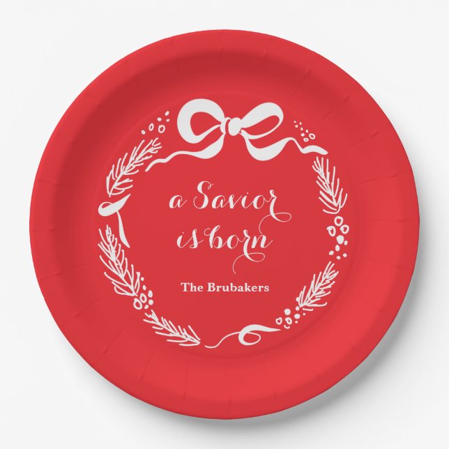 Custom Modern Luke 2 Scripture Red Christmas Pappteller (Vorderseite)