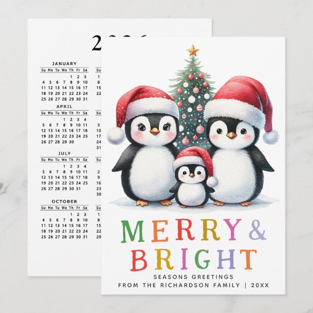 Custom Modern Merry and Bright Pinguin Weihnachten (Vorne/Hinten)