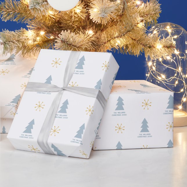 Custom Modern Minimalistisch Niedlich Blue Christm Geschenkpapier (Feiertage)