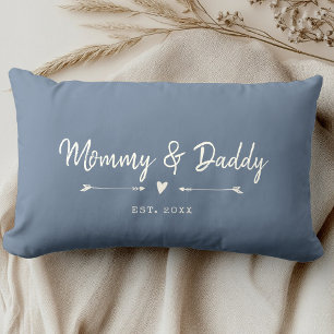 Custom Modern Mommy & Daddy New Parters Dusty Blue Lendenkissen