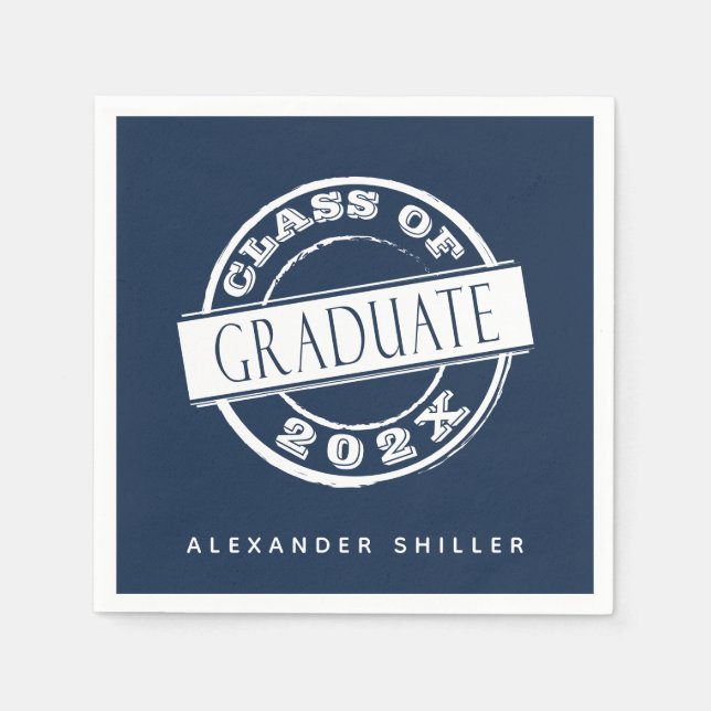 Custom Modern Navy Blue Graduate Serviette (Vorderseite)