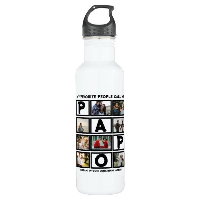 Custom Modern Opa Papa 8 FotoCollage Edelstahlflasche (Vorderseite)