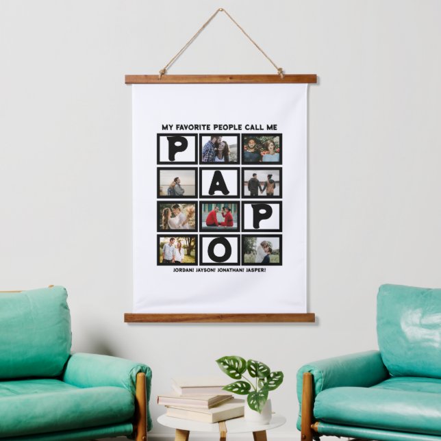 Custom Modern Opa Papa 8 FotoCollage Wandteppich Mit Holzrahmen (Wohnzimmer)