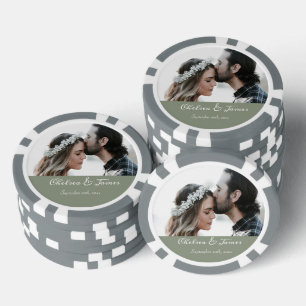 Custom Modern Sage Green Foto Calligraphy Pokerchips