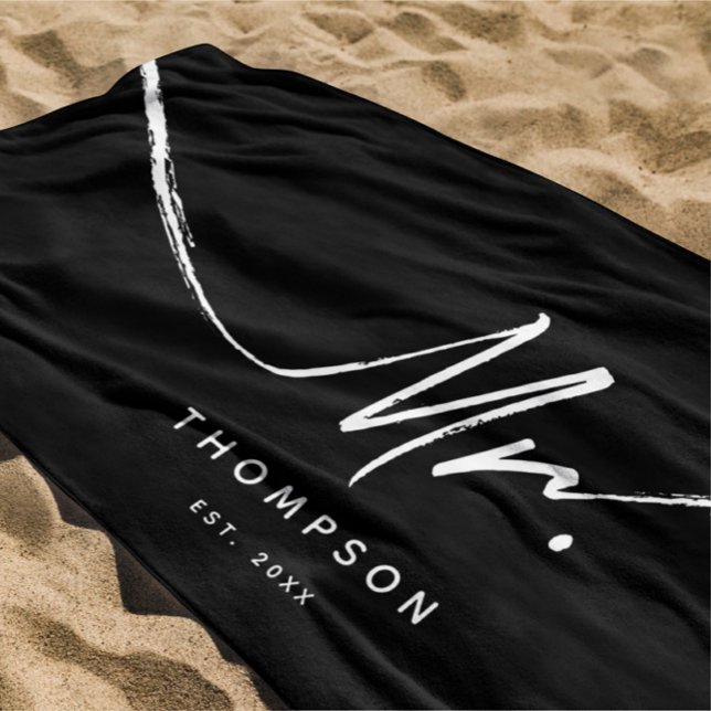 Custom Modern Schwarz-weiß Minimalistisch Strandtuch (Mr. Custom Modern Black White Minimalist Beach Towel)