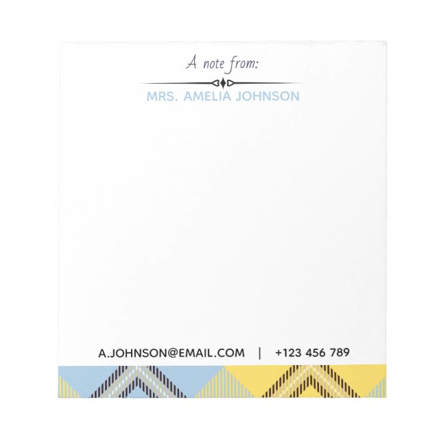 Custom Modern Script Name Email Tel Kariert Tartan Notizblock (Vorderseite)