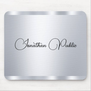 Custom Modern Silver Metallic Look Typografy Name Mousepad