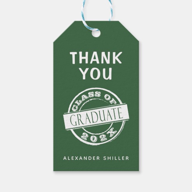Custom Modern Simple Green Graduate Vielen Dank Geschenkanhänger (Vorderseite)