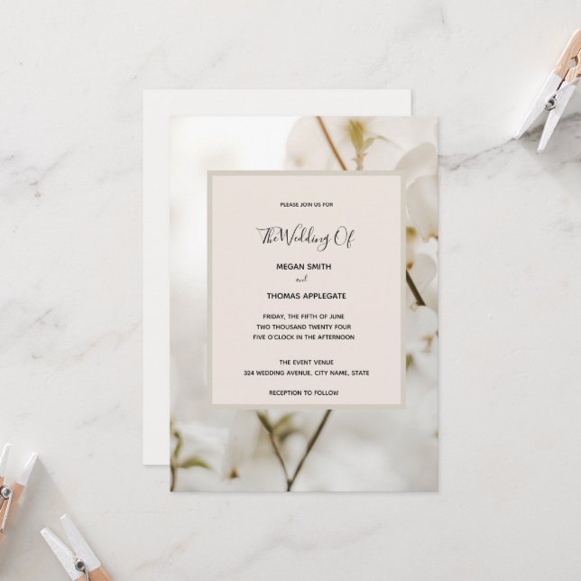 Custom Modern Soft Floral Elegante Hochzeit Einlad Einladung (Vorderseite/Rückseite Beispiel)