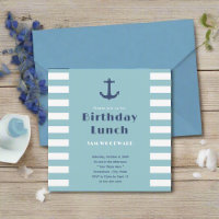 Custom Modern Strip Nautical Birthday Lunch Blau