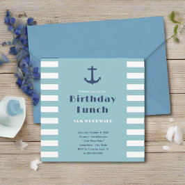 Custom Modern Strip Nautical Birthday Lunch Blau Einladung