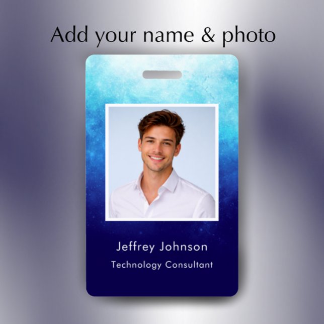 Custom Modern Unique Blue Photo ID Employee Badge Ausweis (Personalize this unique cool photo ID badge. 
)