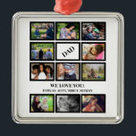 Custom Modern Vater Vathers Day 11 FotoCollage Ornament Aus Metall<br><div class="desc">Maßgeschneiderter moderner Vater wir Liebe Sie Väter Tag 11 FotoCollage. Personalisieren Sie Ihre Fotos und Titel oder Beziehung.</div>