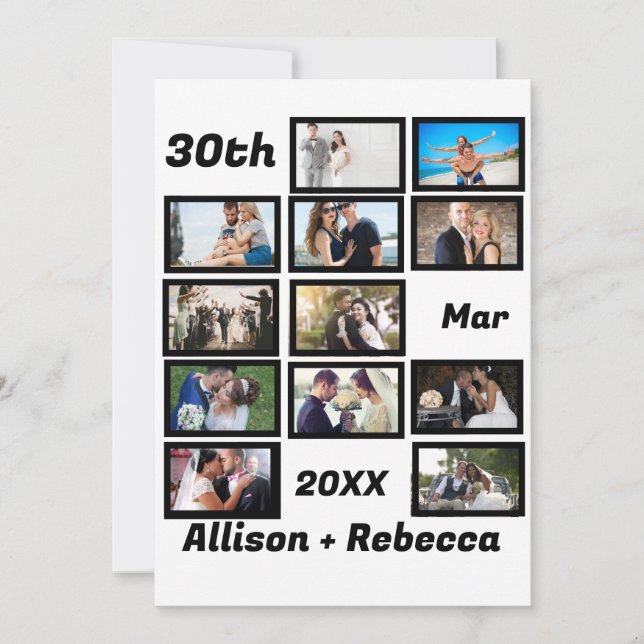 Custom Modern Wedding Anniversary 12 Foto Collage Dankeskarte (Vorderseite)