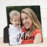Custom Mom Established Modern Script Photo Fotoplatte<br><div class="desc">White Mom Established Modern Script Photo Design. Replace the photo with your own of your kids and change the years to the years you became a mom.</div>