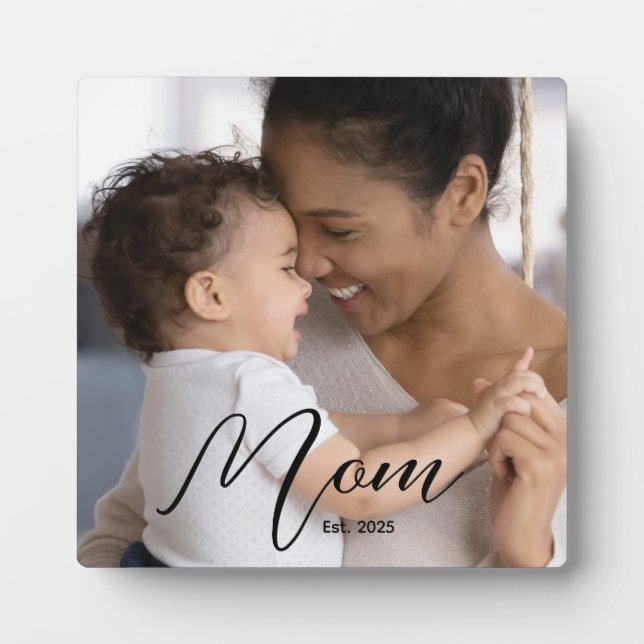 Custom Mom Established Modern Script Photo Fotoplatte (Vorderseite)