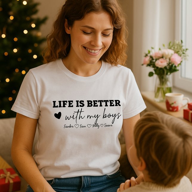 Custom Mom Shirt with Kids Names | Heart (Custom Life is Better With My Boys Sweatshirt and Hoodie, Mom Shirt)