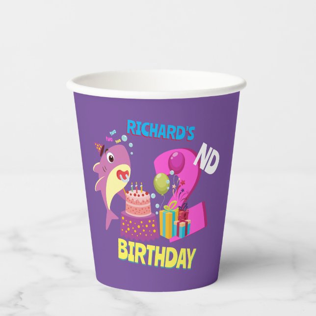 Custom Mommy Aunty Papa Daddy Shark Birthday Gesch Pappbecher (Vorderseite)