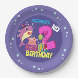Custom Mommy Aunty Papa Daddy Shark Birthday Gesch Pappteller
