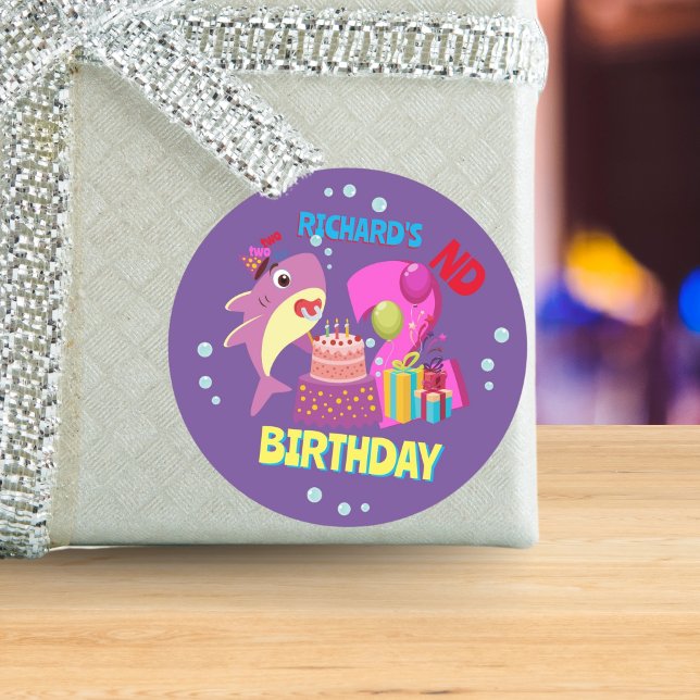 Custom Mommy Aunty Papa Daddy Shark Birthday Gesch Runder Aufkleber (Von Creator hochgeladen)