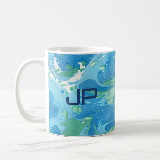 Custom Mongram Modern Abstrakt Art Blue Kaffeetasse (Links)