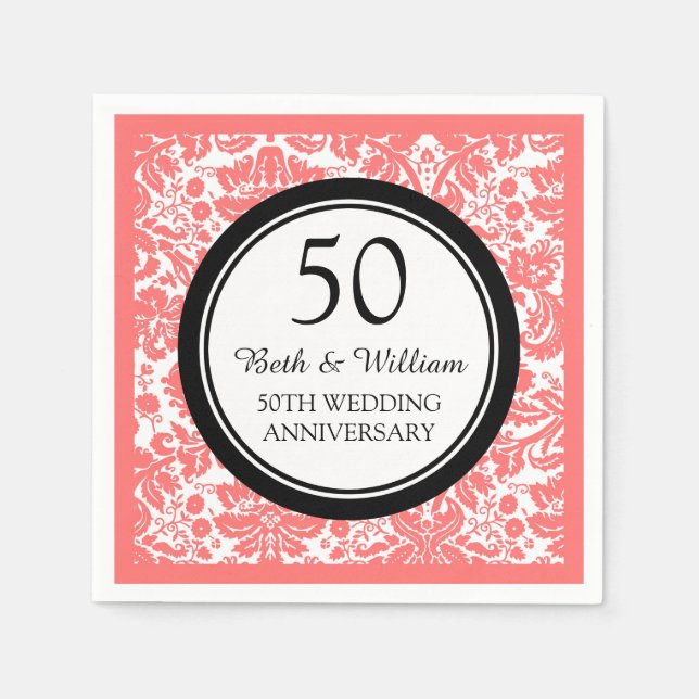 Custom Monogram 50-Jubiläum Napkin Coral Serviette (Vorderseite)